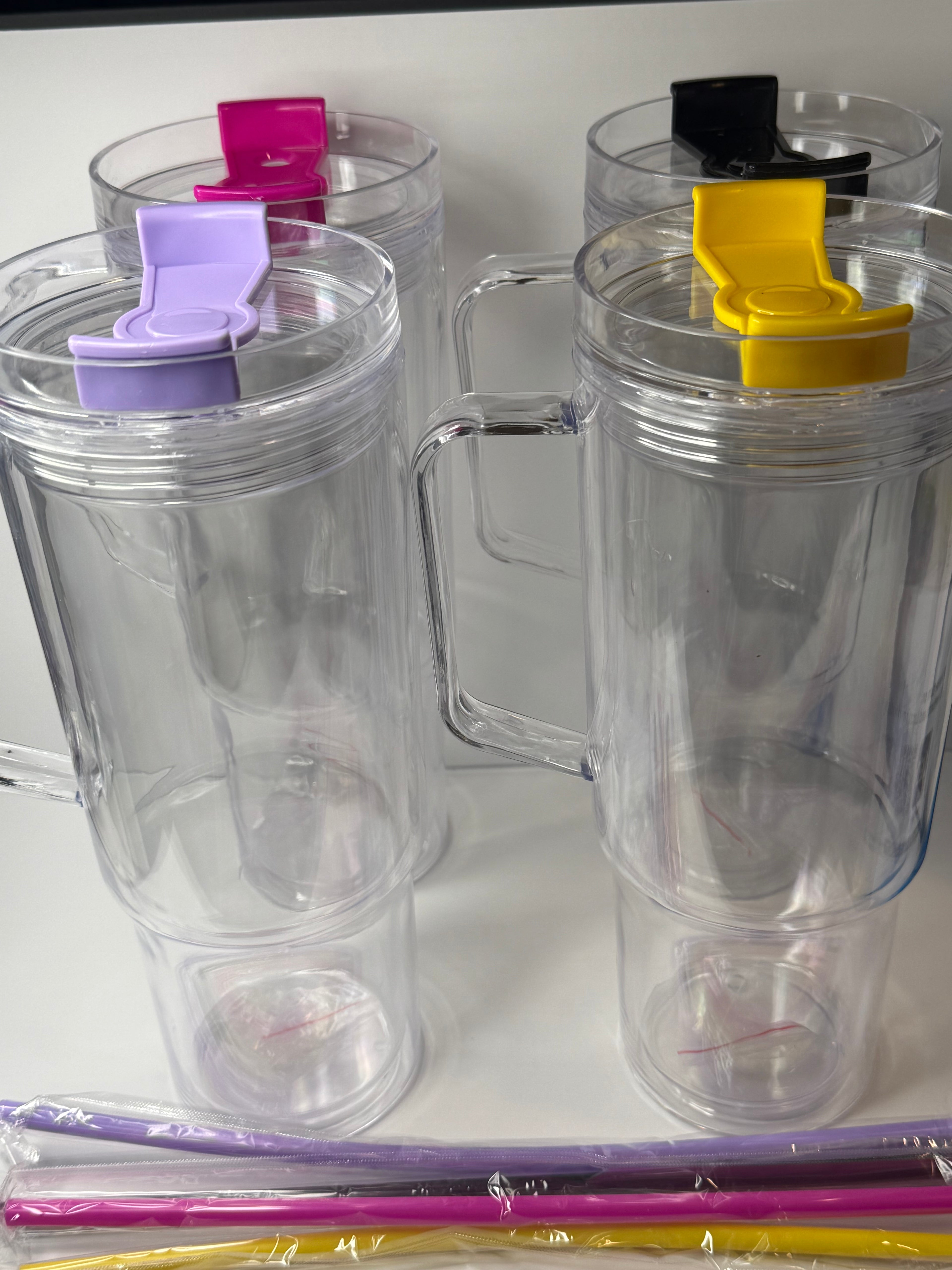 40oz Acrylic Snow Globe Tumbler W/ Handle and Matching Straws