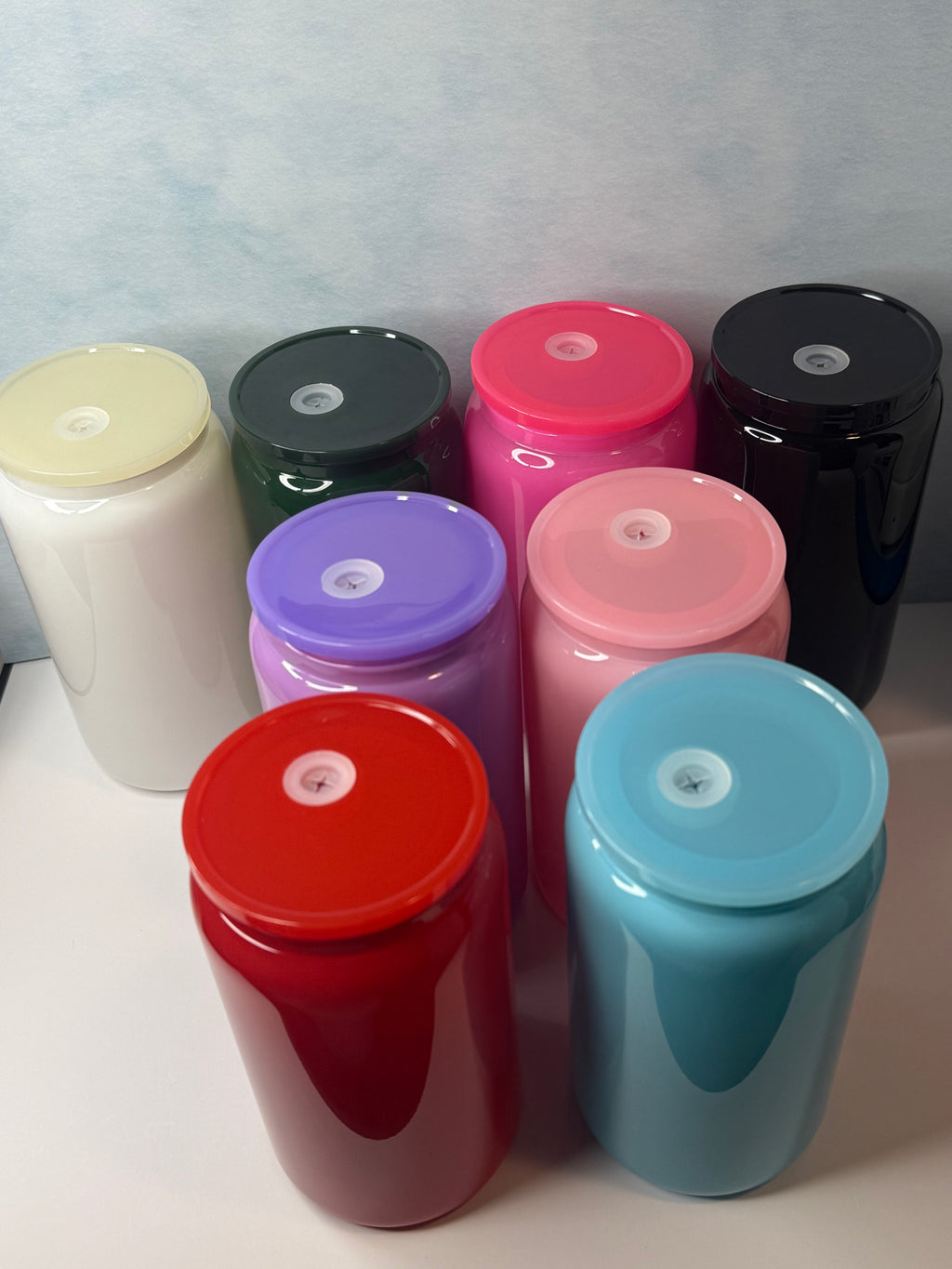16oz Glass cups W/ Clear straw