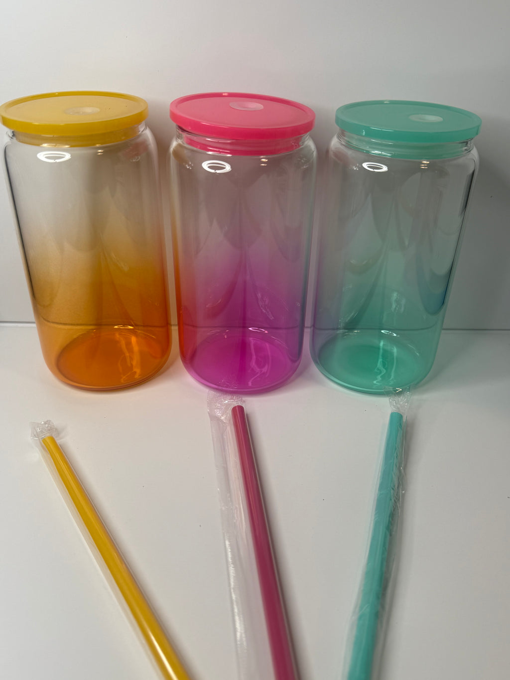 16oz Glass Cup W/ Matching Straw