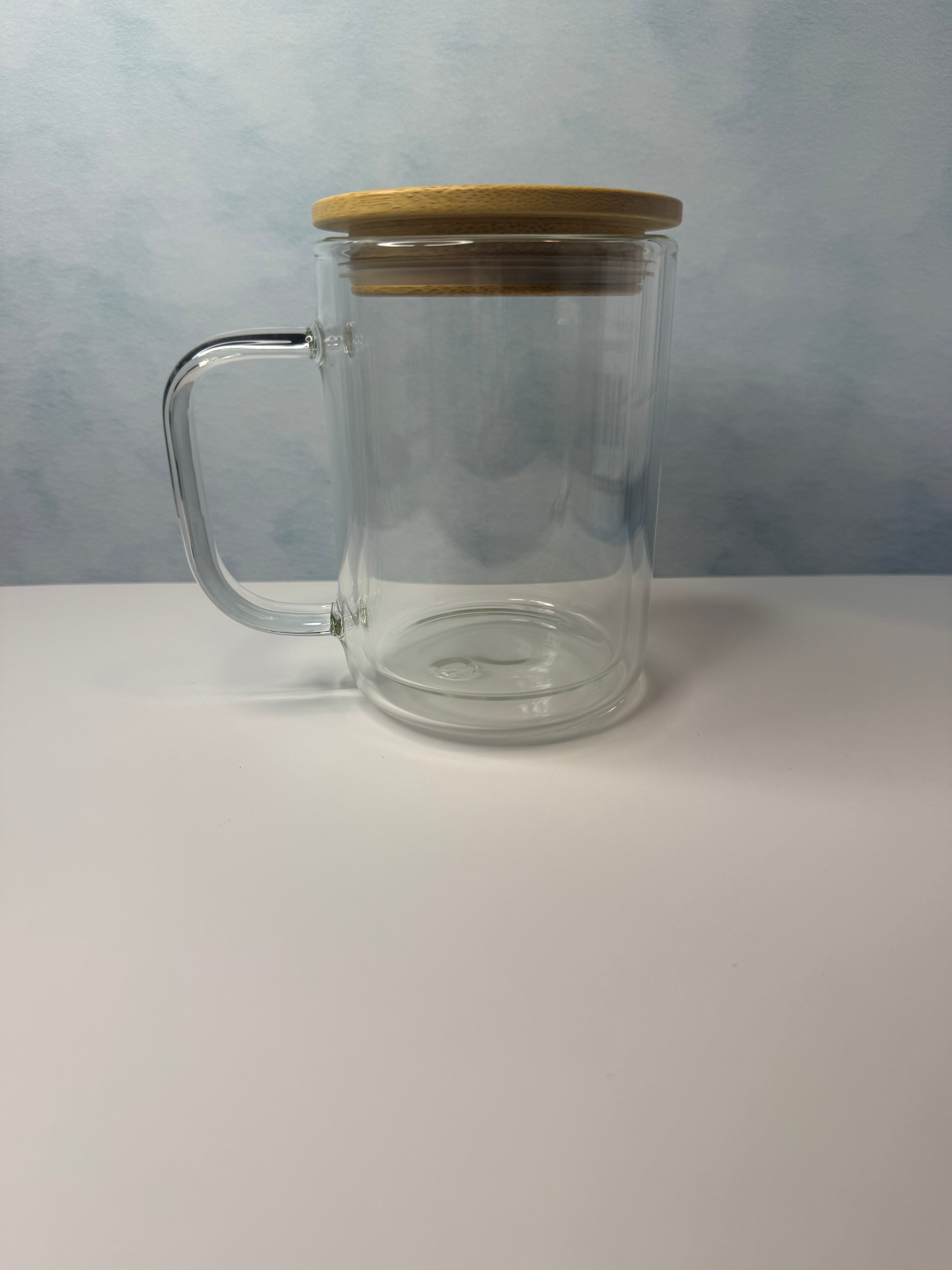 17oz Glass snow globe Mug with handle and clear straw
