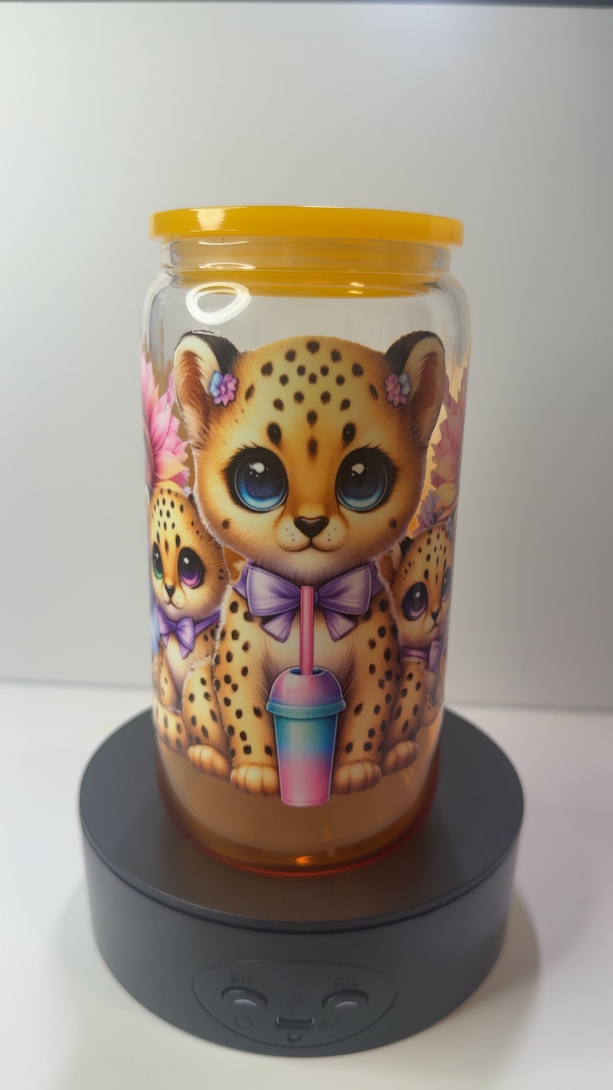 PRE-MADE BABY LEOPARD TUMBLER/ CUP WITH/ MATCHING CLEAR STRAW