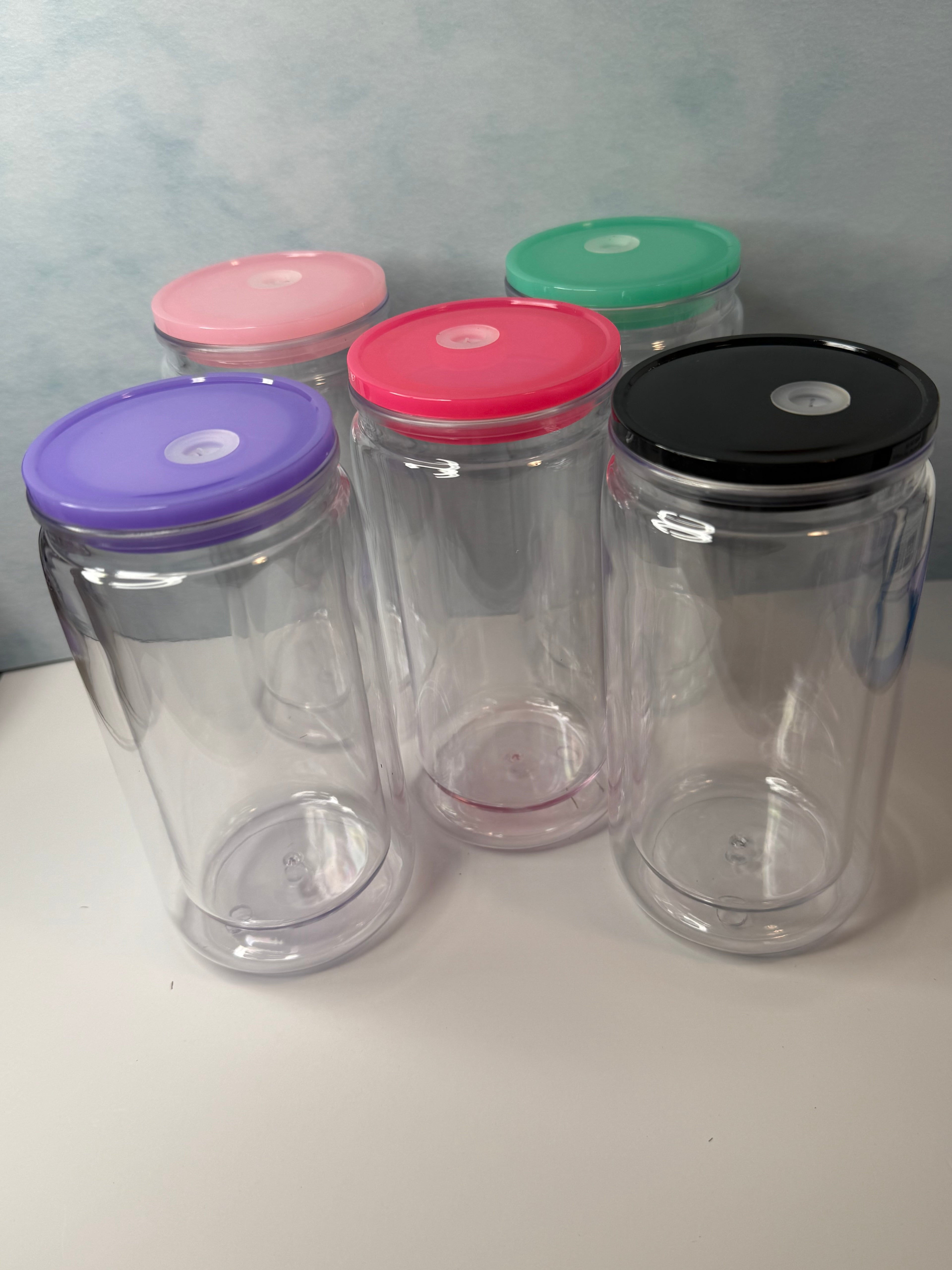 16oz Acrylic Snow Globe Tumbler w/colorful Lid and Matching Straw