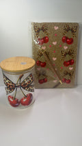 PRE- MADE CHERRY CHEETAH JOURNAL AND GLASS MUG BUNDLE