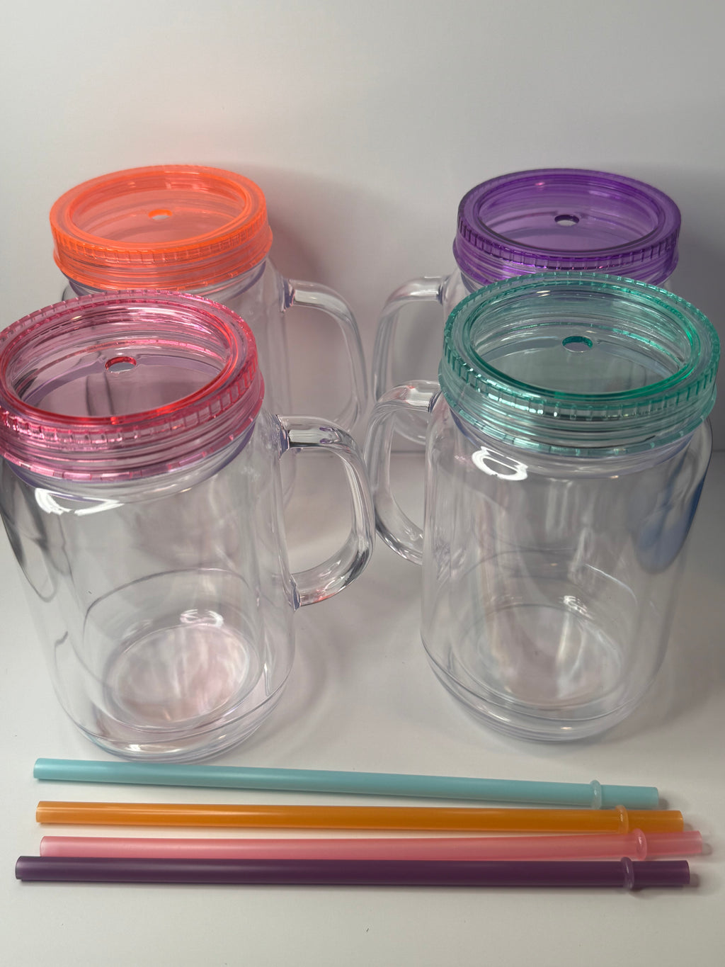 20oz Non-Snow Globe Acrylic Mason Jar/cups W/ Matching Straw