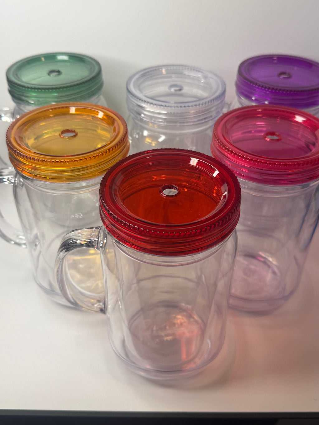 20oz Acrylic Mason Jar Snow Globe Mug w/handle and Matching Straw