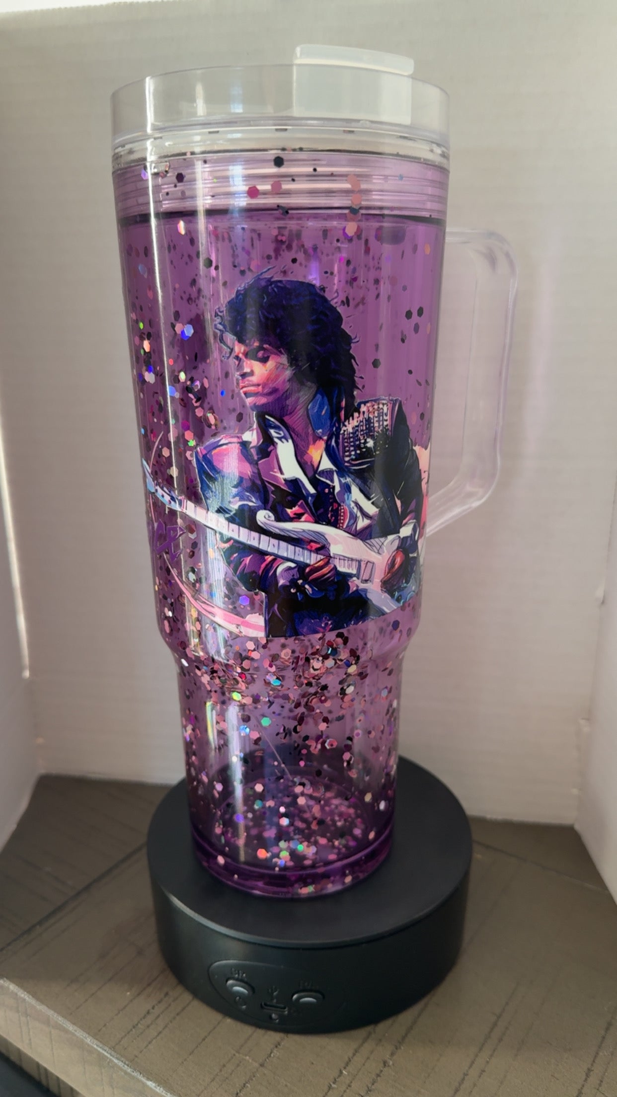 40 oz PRINCE PURPLE REIGN GLITTER DROP HANDLE CUP W/ STRAW