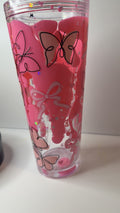 PRE-MADE 24oz Pink Lava butterfly and bows cup W/ clear straw