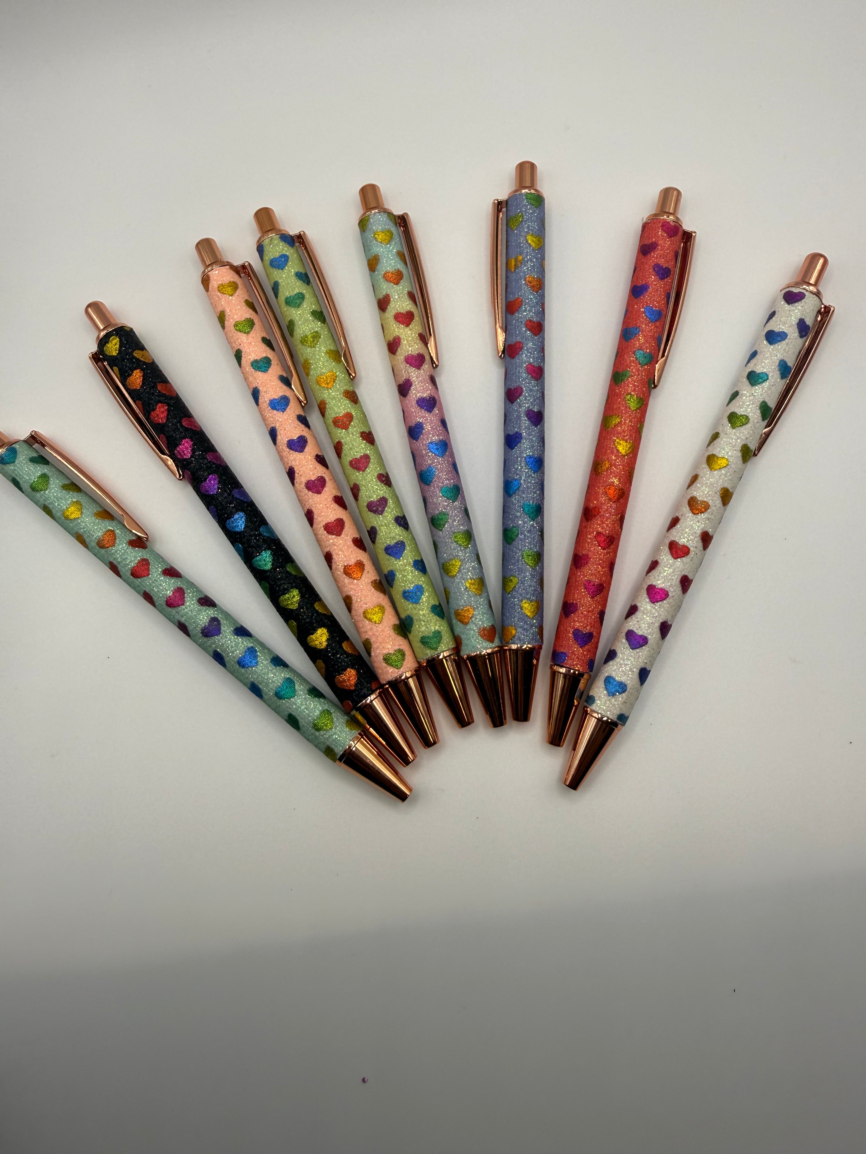 HEART PATTERN GLITTER DESIGNED INK PENS