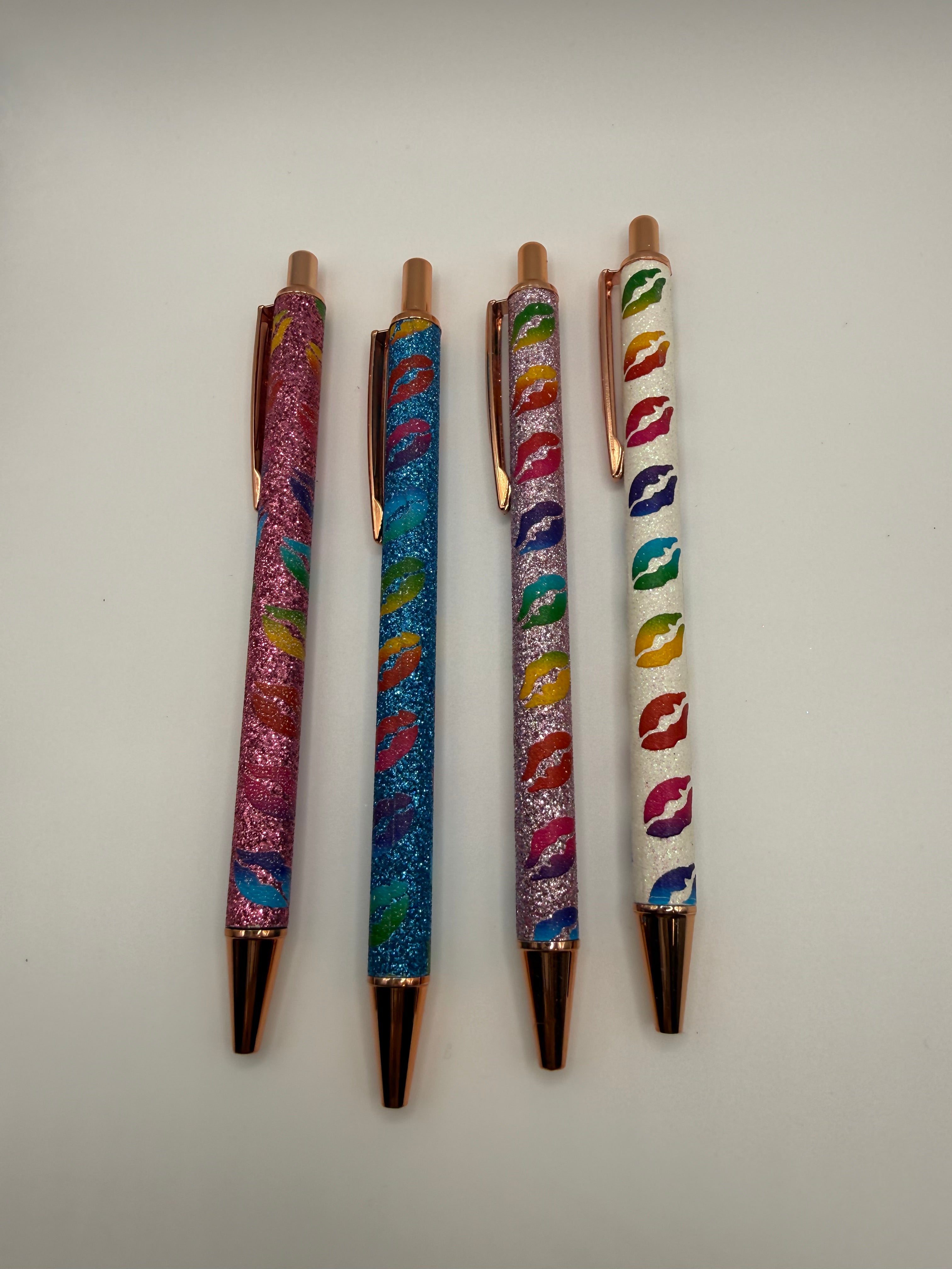 KISS LIPS PATTERN GLITTER DESIGN INK PEN