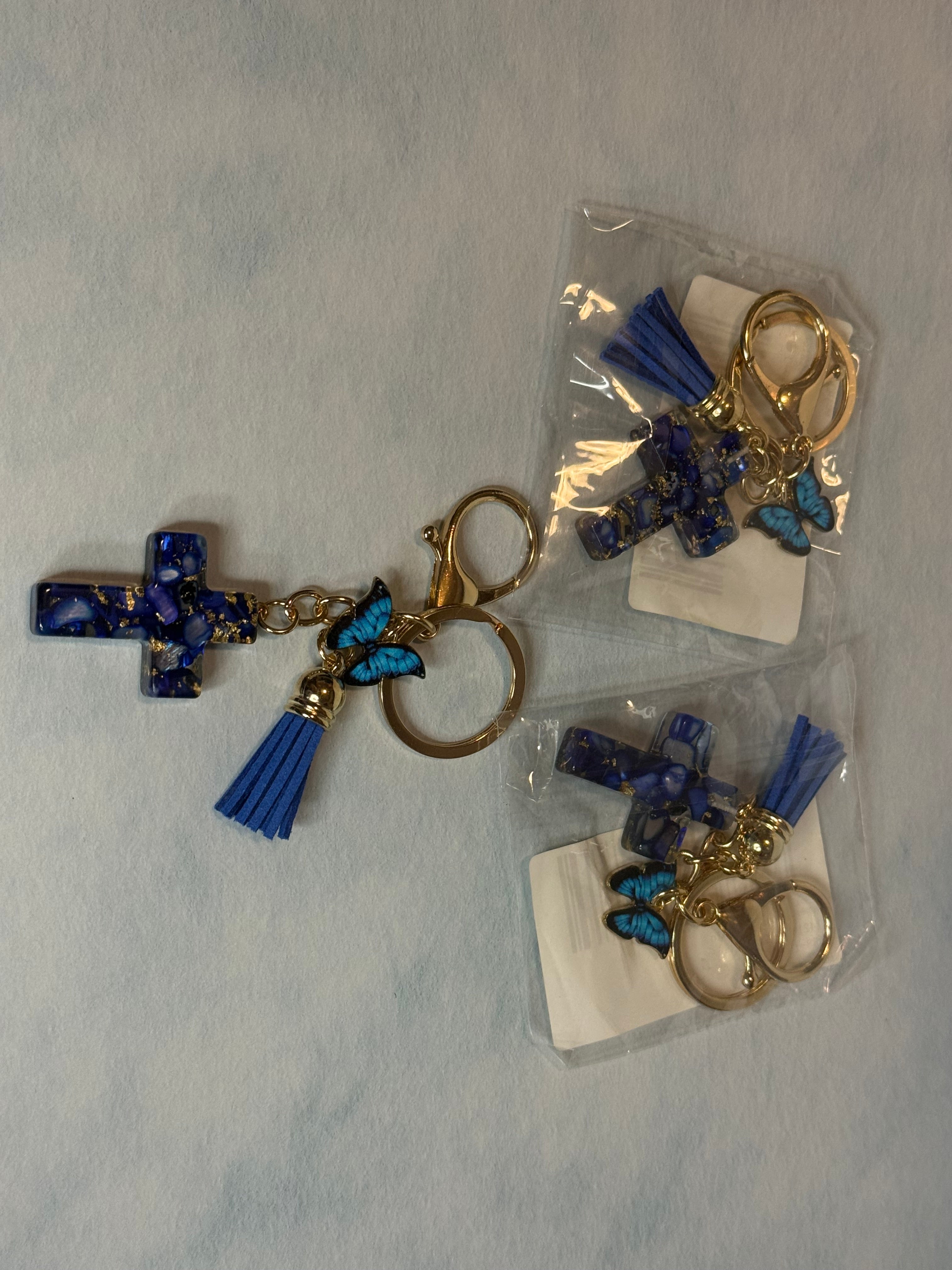 BLUE CROSS/BUTTERFLY KEYCHAIN