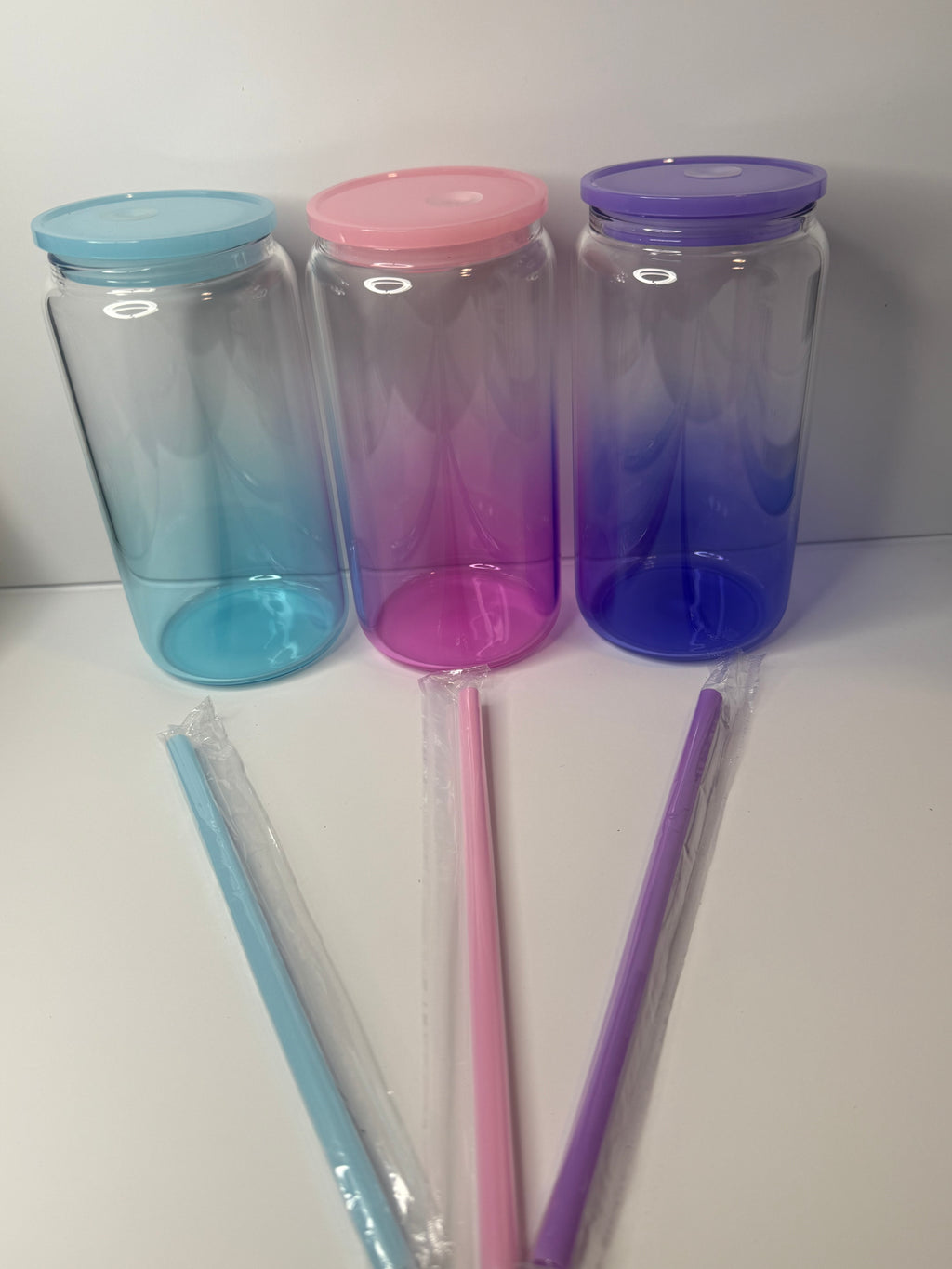 16oz Glass Cup W/ Matching Straw