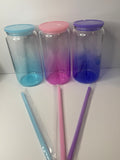 16oz Glass Cup W/ Matching Straw