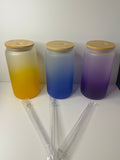 16oz Glass, two toned cups W bamboo lid and clear straw