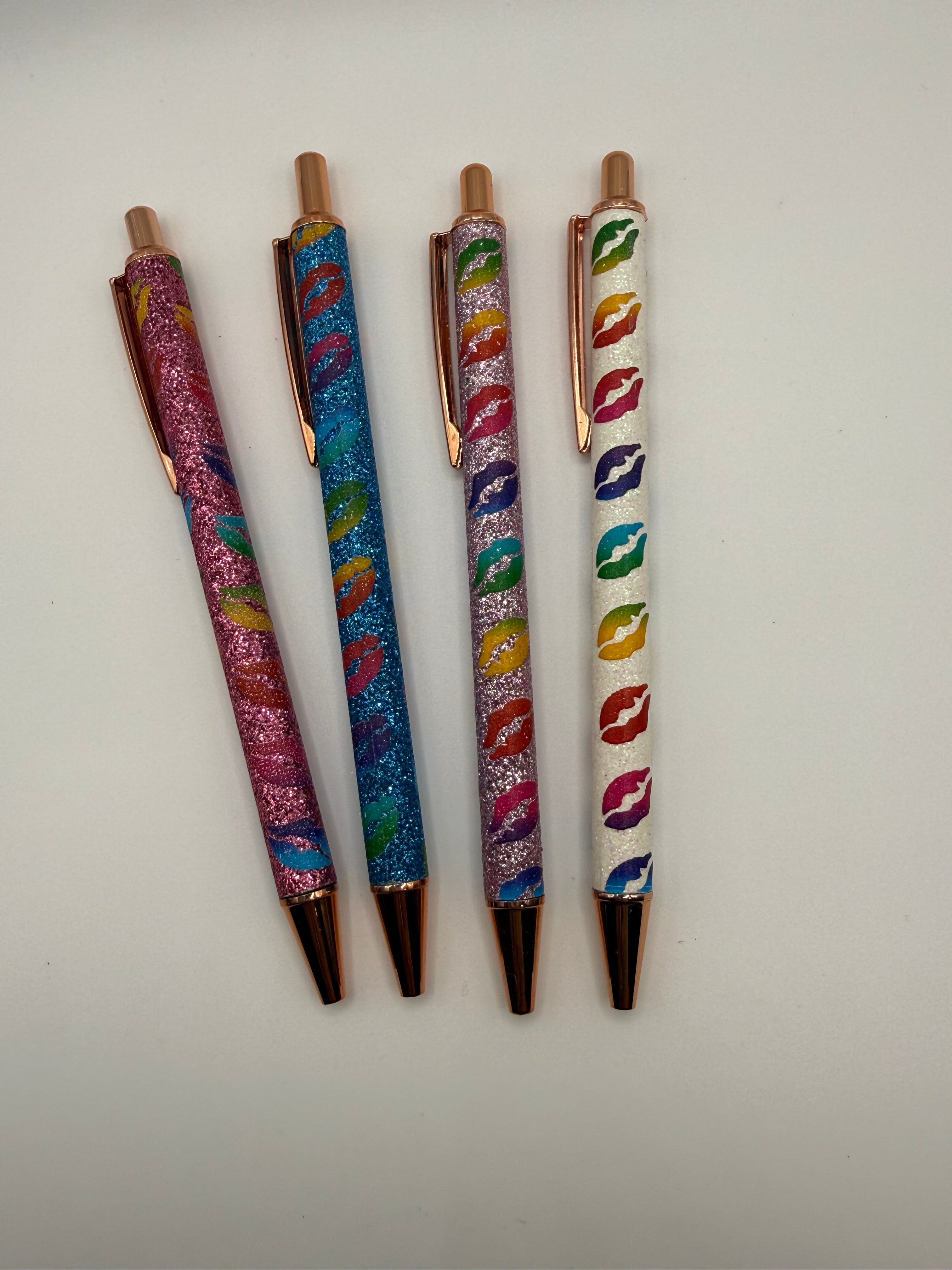 KISS LIPS PATTERN GLITTER DESIGN INK PEN