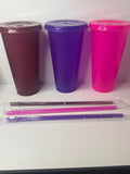 24oz Light Weight, Hard Plastic, Glitter, reusable Cup, W/ Matching Straw and Lid