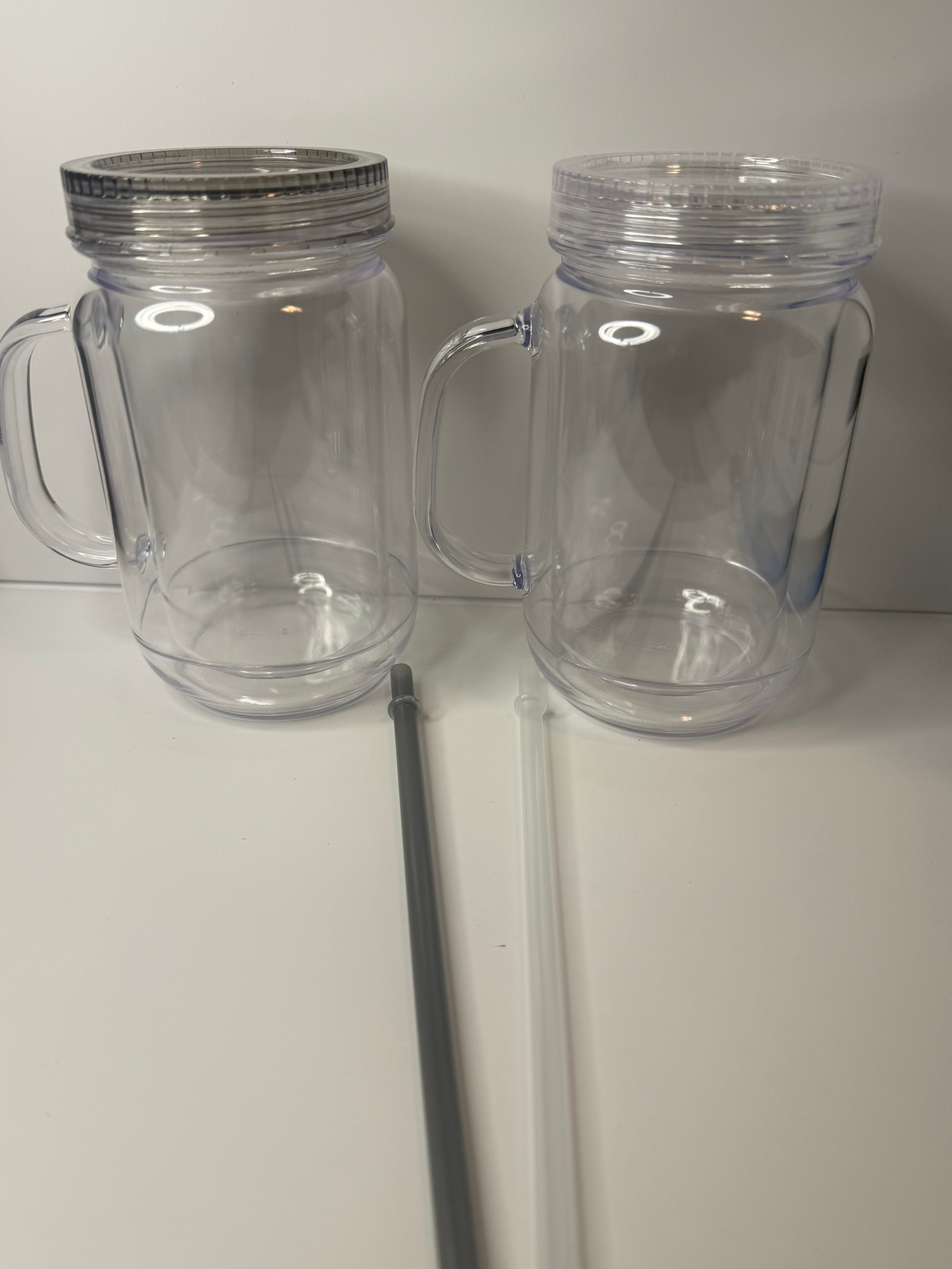 20oz Non-Snow Globe Acrylic Mason Jar/cups W/ Matching Straw