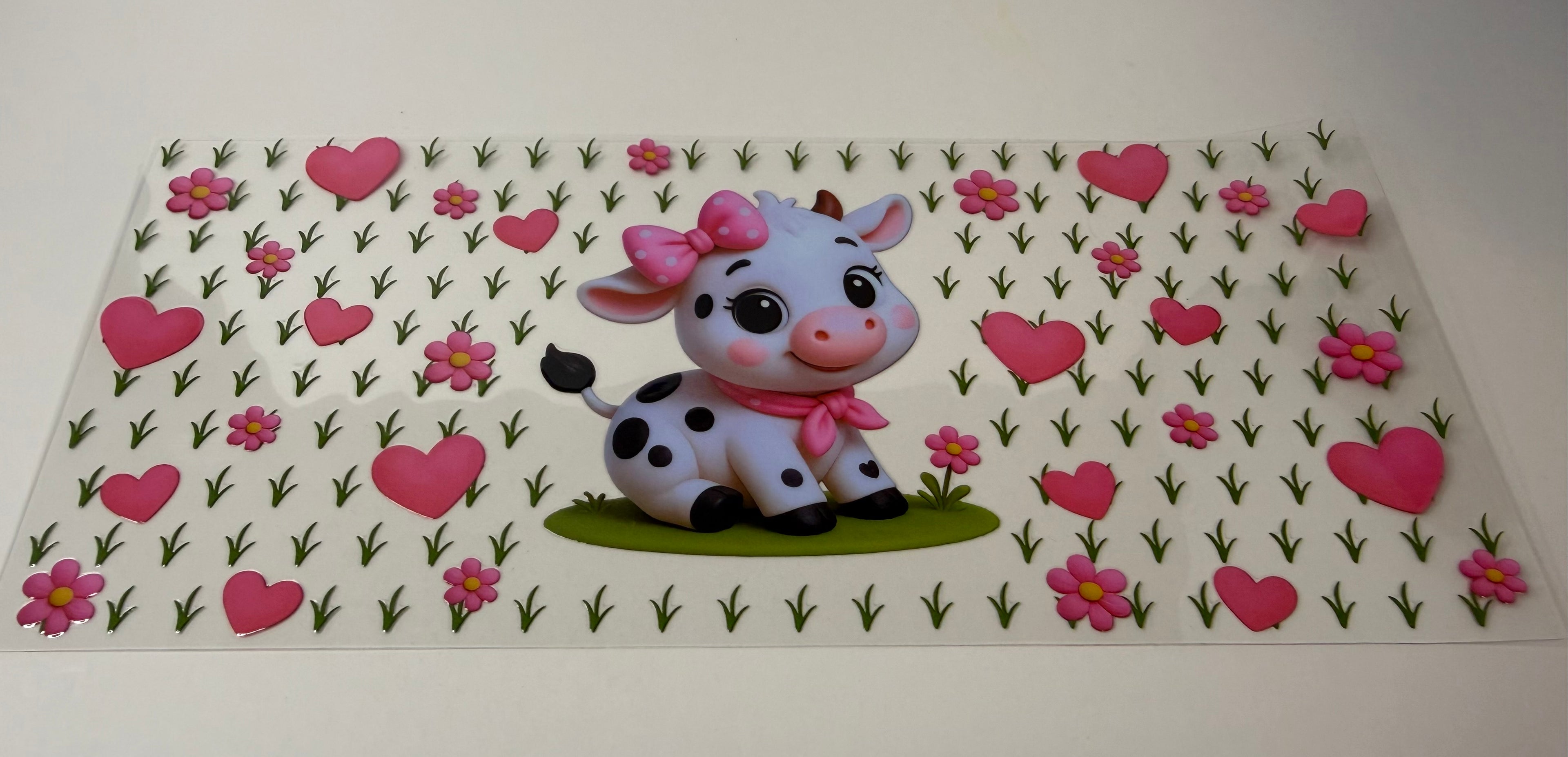 #439- BABY COW WITH PINK HEARTS