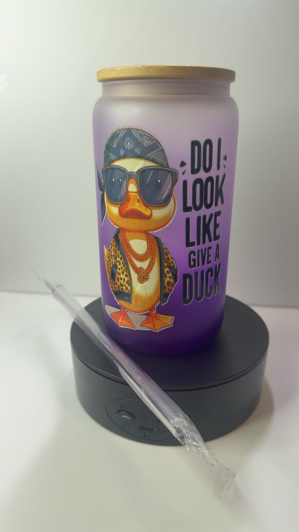 PRE-MADE PURPLE GLASS SARCASTIC CUP/ MATCHING CLEAR STRAW