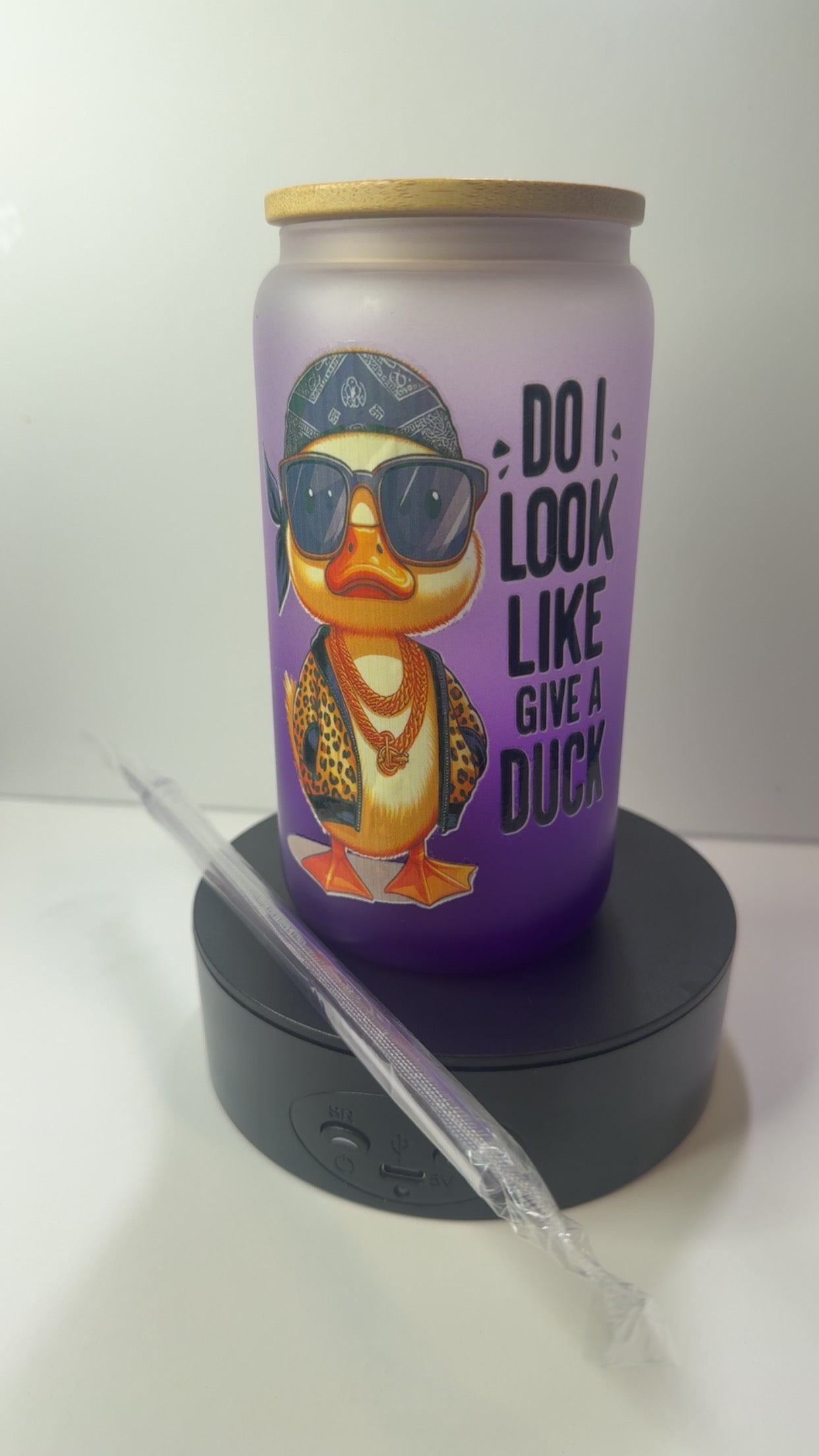 PRE-MADE PURPLE GLASS SARCASTIC CUP/ MATCHING CLEAR STRAW