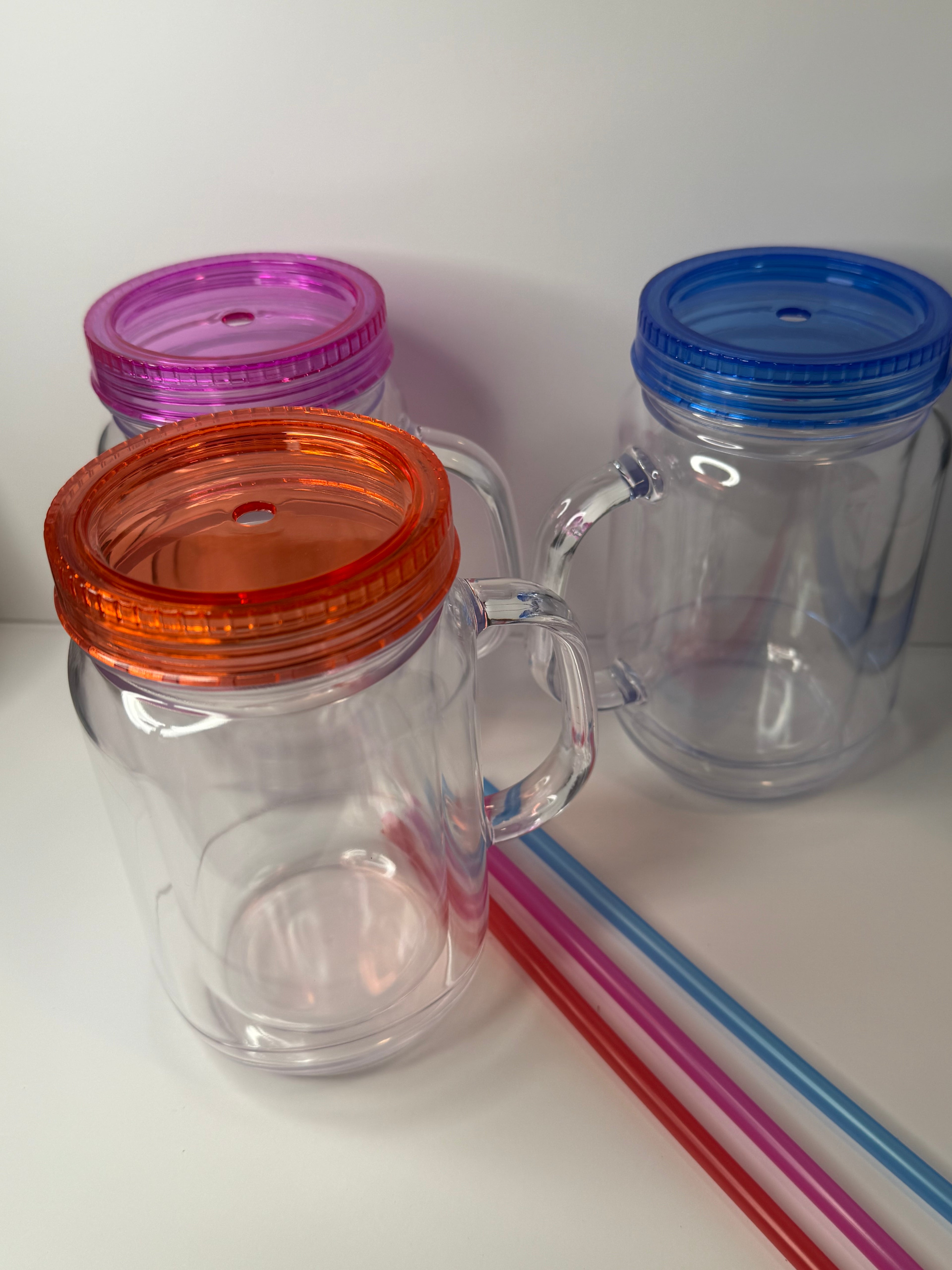 20oz Non-Snow Globe Acrylic Mason Jar/cups W/ Matching Straw