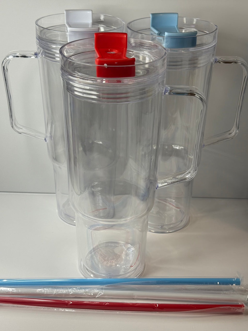 40oz Acrylic Snow Globe Tumbler W/ Handle and Matching Straws