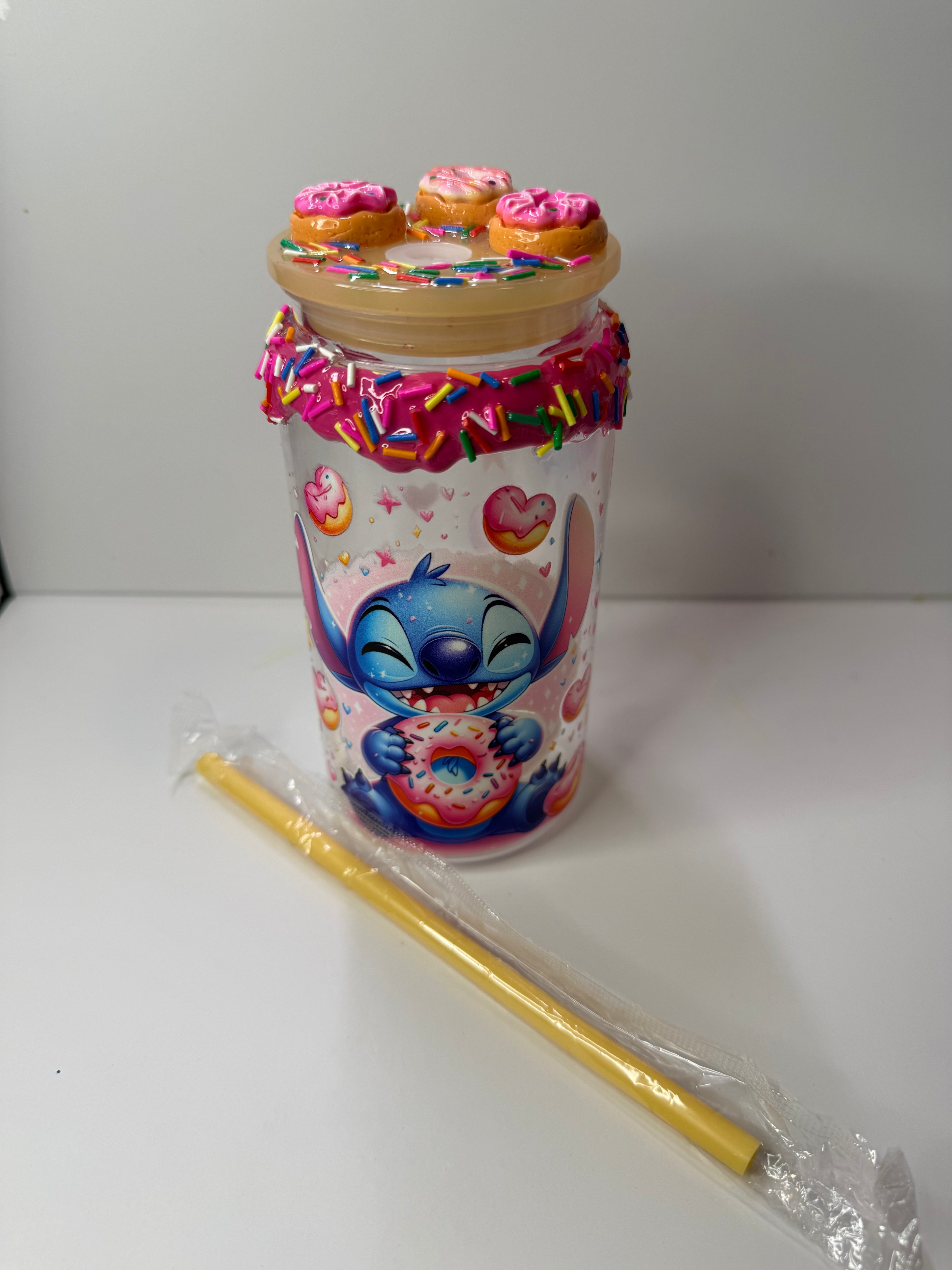 PRE-MADE STITCH NON-SNOW GLOBE ACRYLIC CUP W/ CUSTOM LID AND MATCHING STRAW