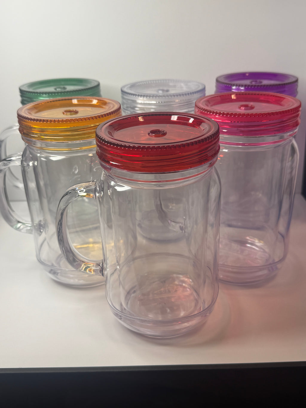 20oz Acrylic Mason Jar Snow Globe Mug w/handle and Matching Straw
