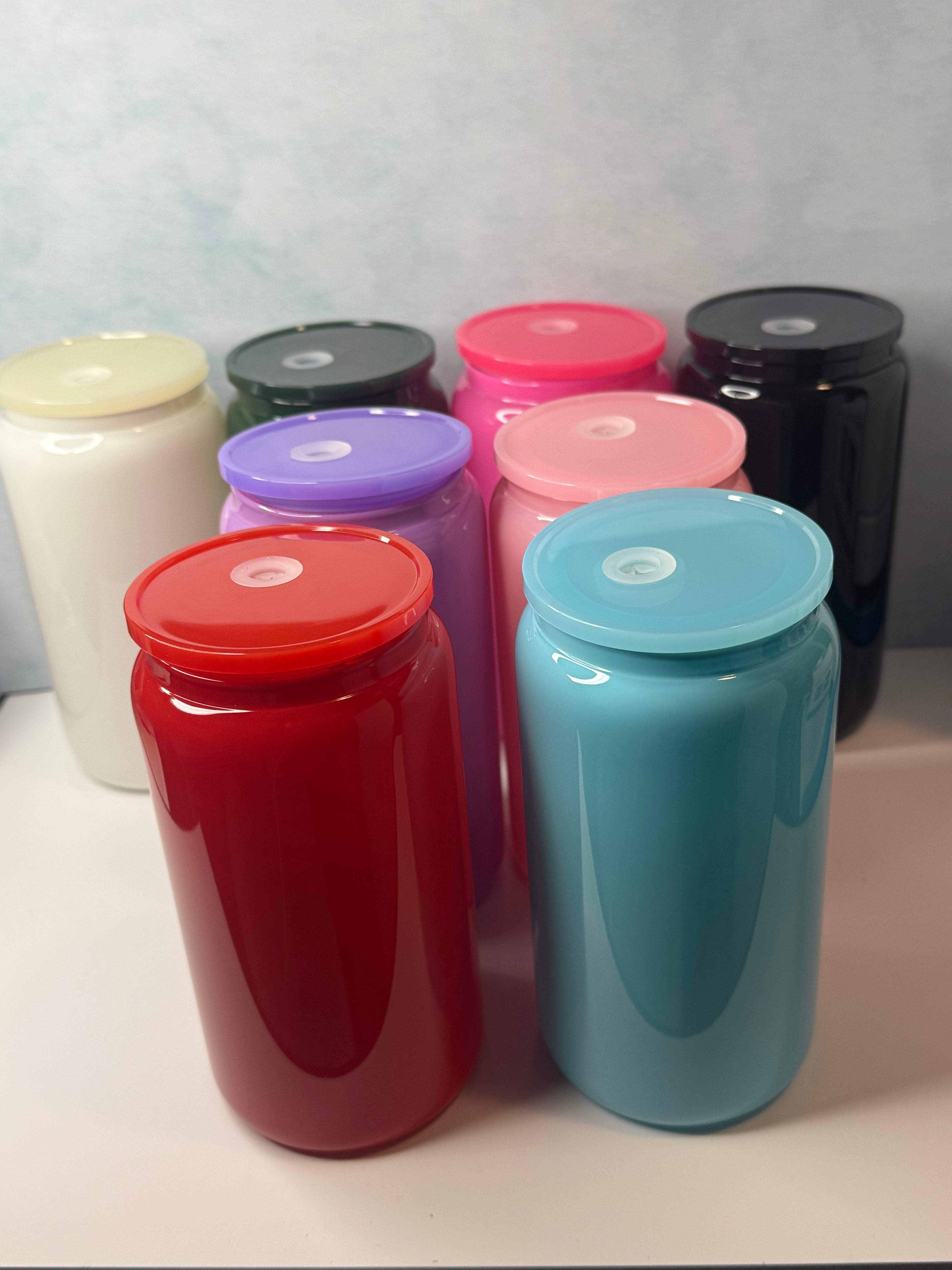 16oz Glass cups W/ Clear straw