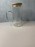 16oz Glass Snow Globe W/ Handle and Matching Clear Straw