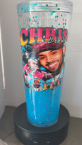 24oz CHRIS BROWN GLITTER LAVA TUMBLER  W/ MATCHING CLEAR STRAW