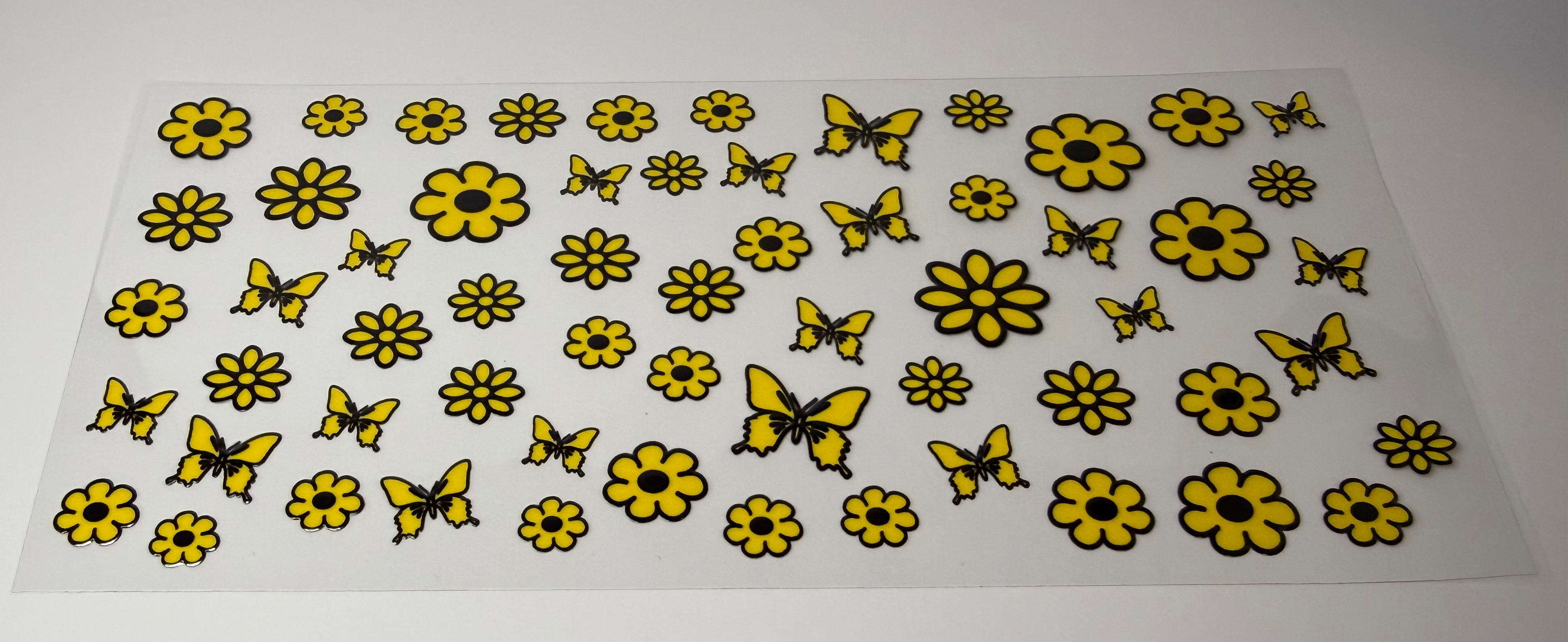 #199- YELLOW AND BLACK FLOWERS/BUTTERFLIES