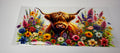#87- HIGHLAND COW AND FLOWERS