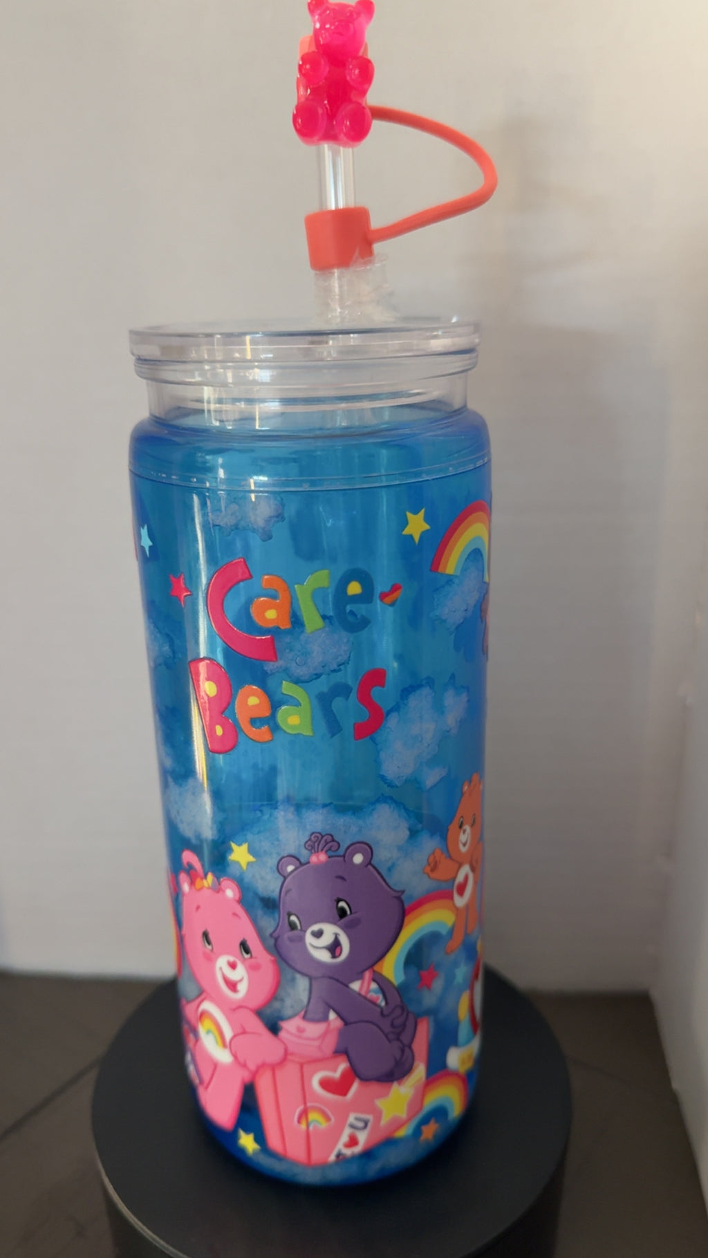 20 oz with handle CARE BEAR CLOUD CUP. W/ CLEAR MATCHING STRAW AND STRAW TOPPER