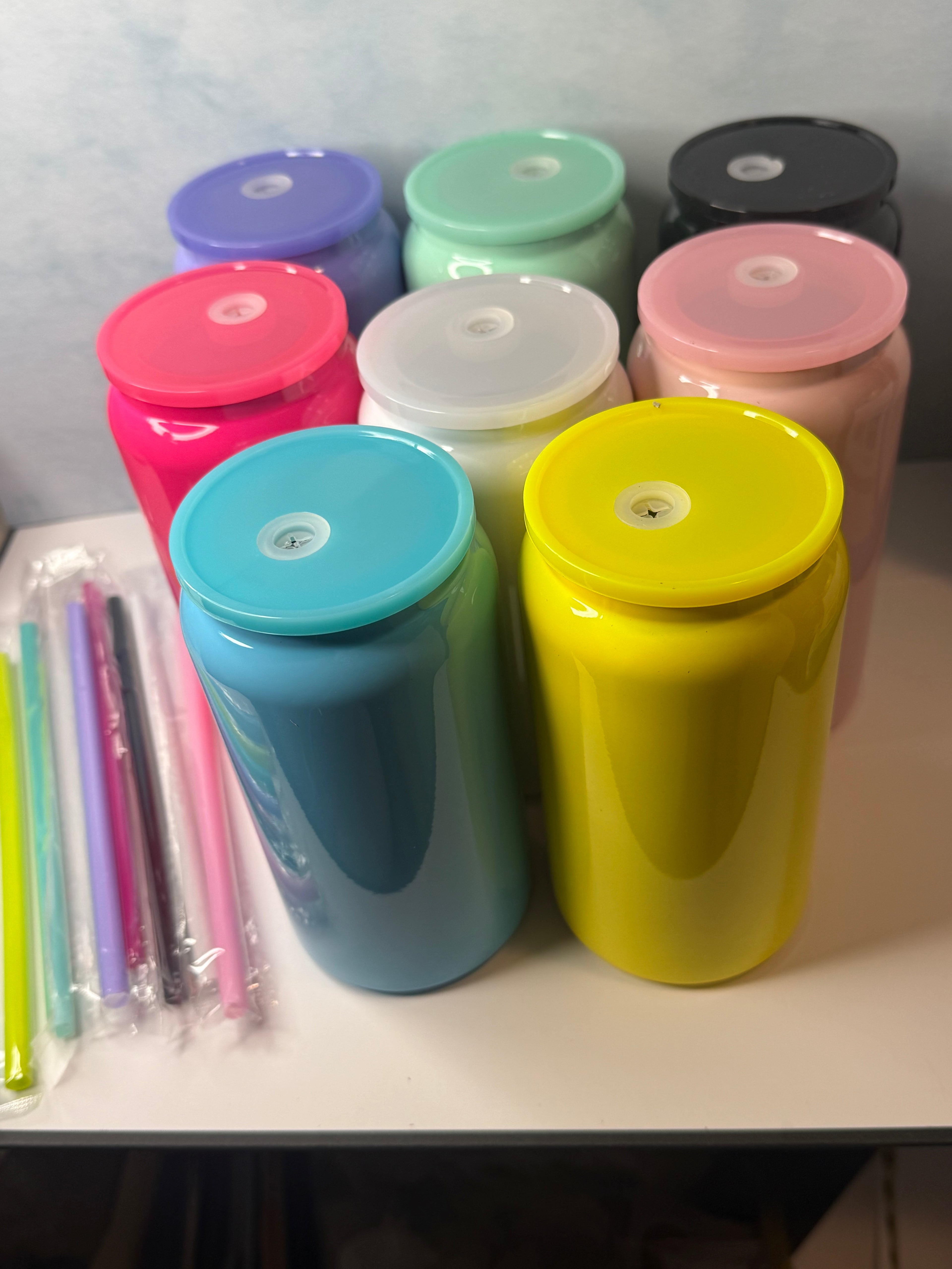 16oz Stainless Steel Cup  W/ Matching Straws