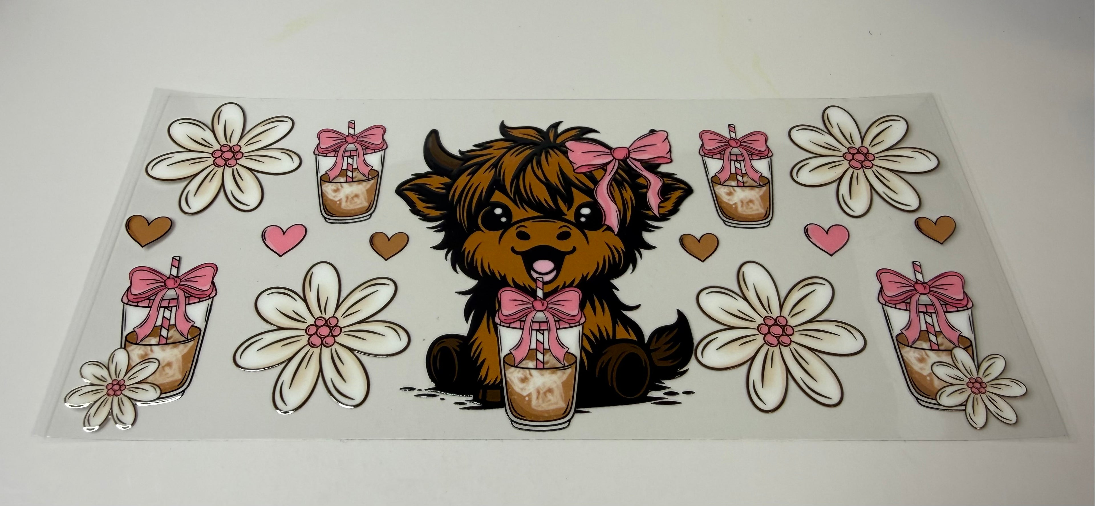 #361-BABY HIGHLAND COW WITH MILK AND FLOWERS