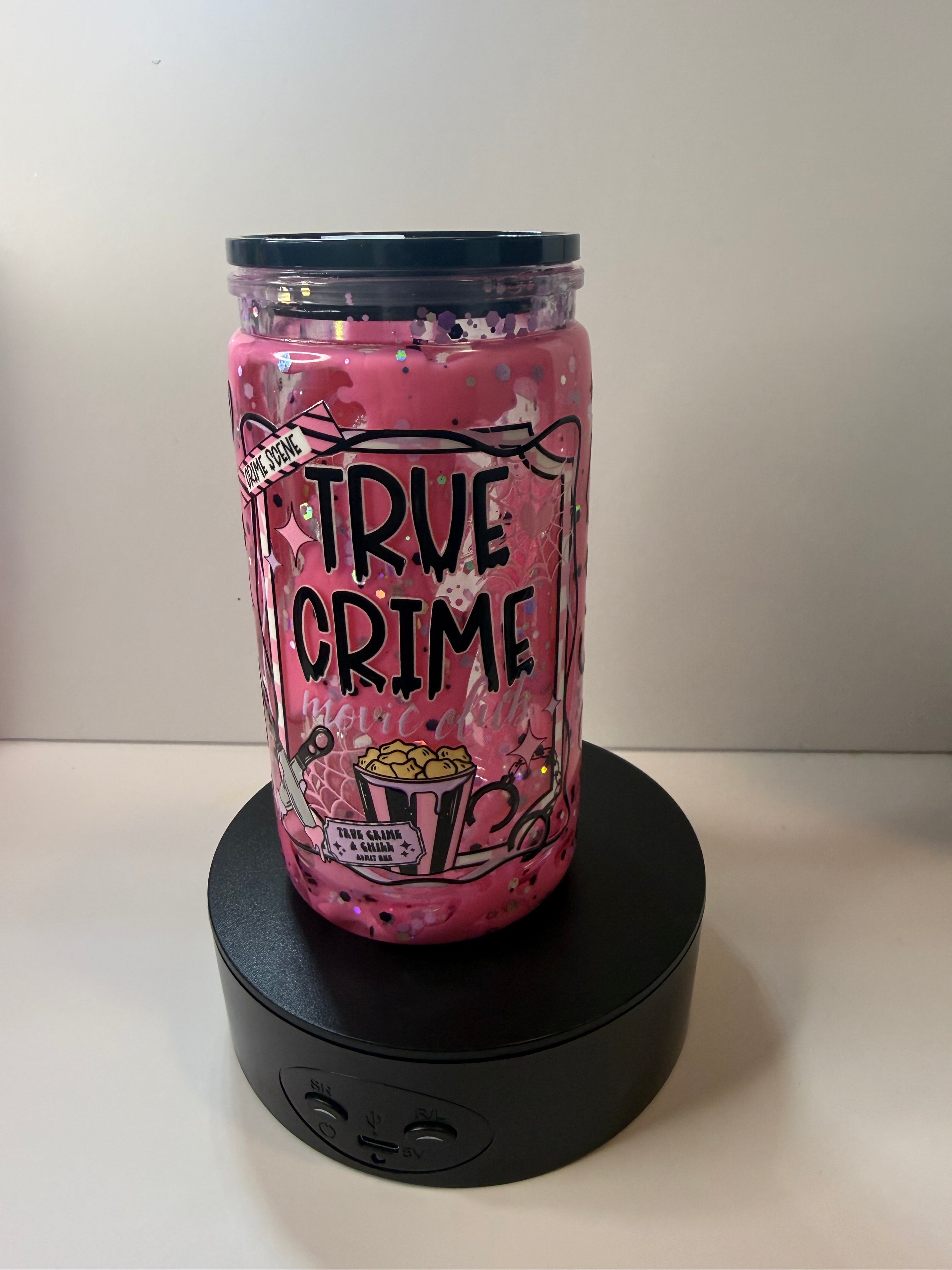 Pre-Made 16oz True Crime Pink Lava tumbler W/ matching clear straw