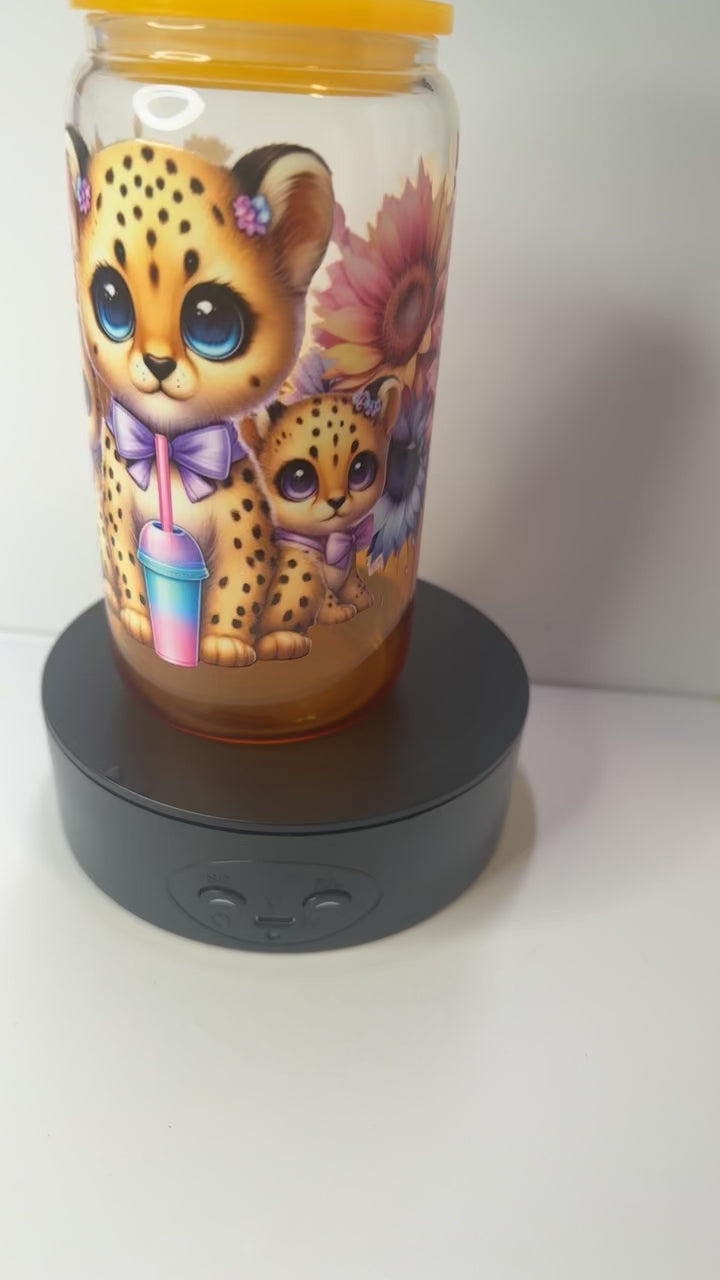 PRE-MADE BABY LEOPARD TUMBLER/ CUP WITH/ MATCHING CLEAR STRAW