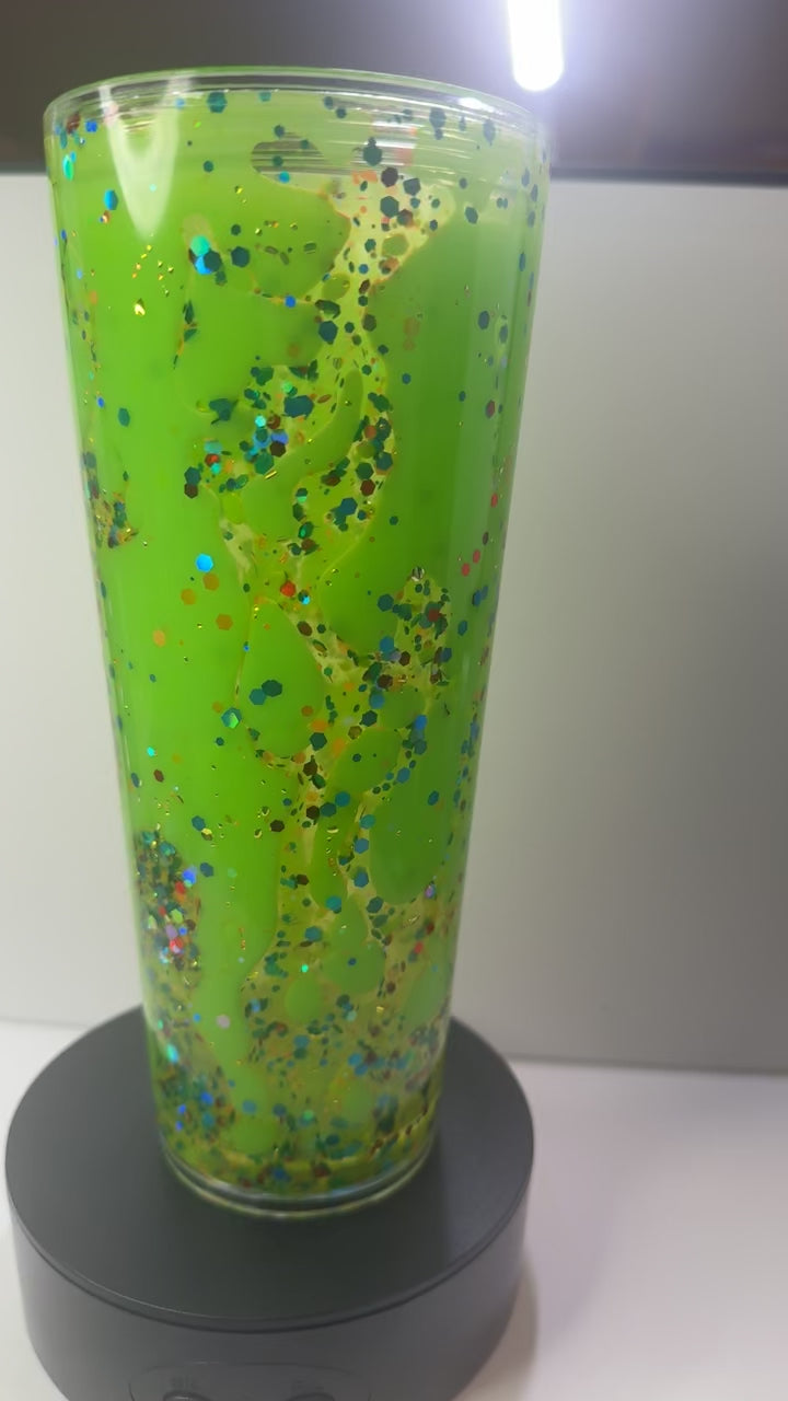 Pre-Made Lime Lava  W/ Glow Effects 24oz Acrylic Tumbler w/Clear straw