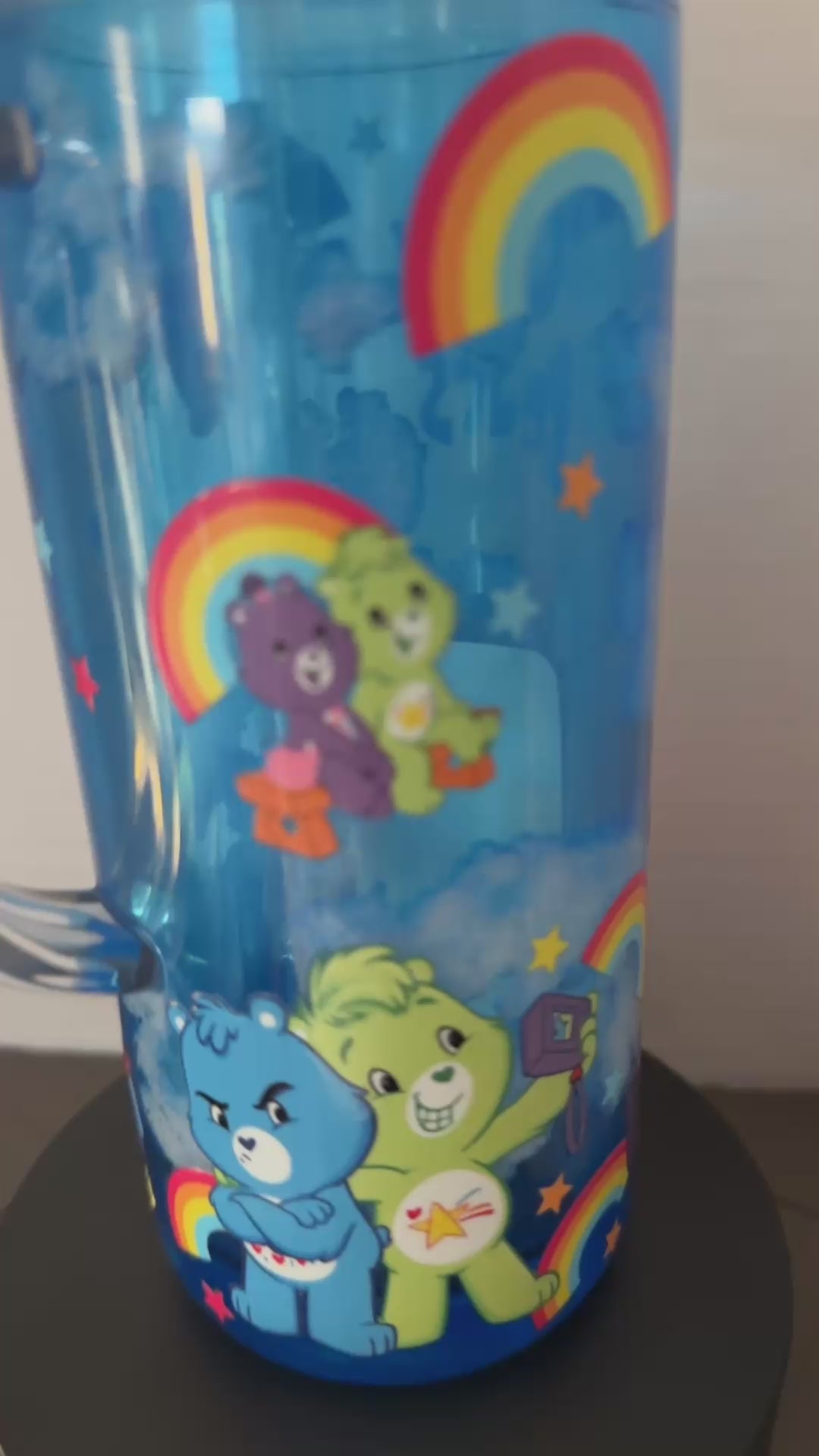 20 oz with handle CARE BEAR CLOUD CUP. W/ CLEAR MATCHING STRAW AND STRAW TOPPER